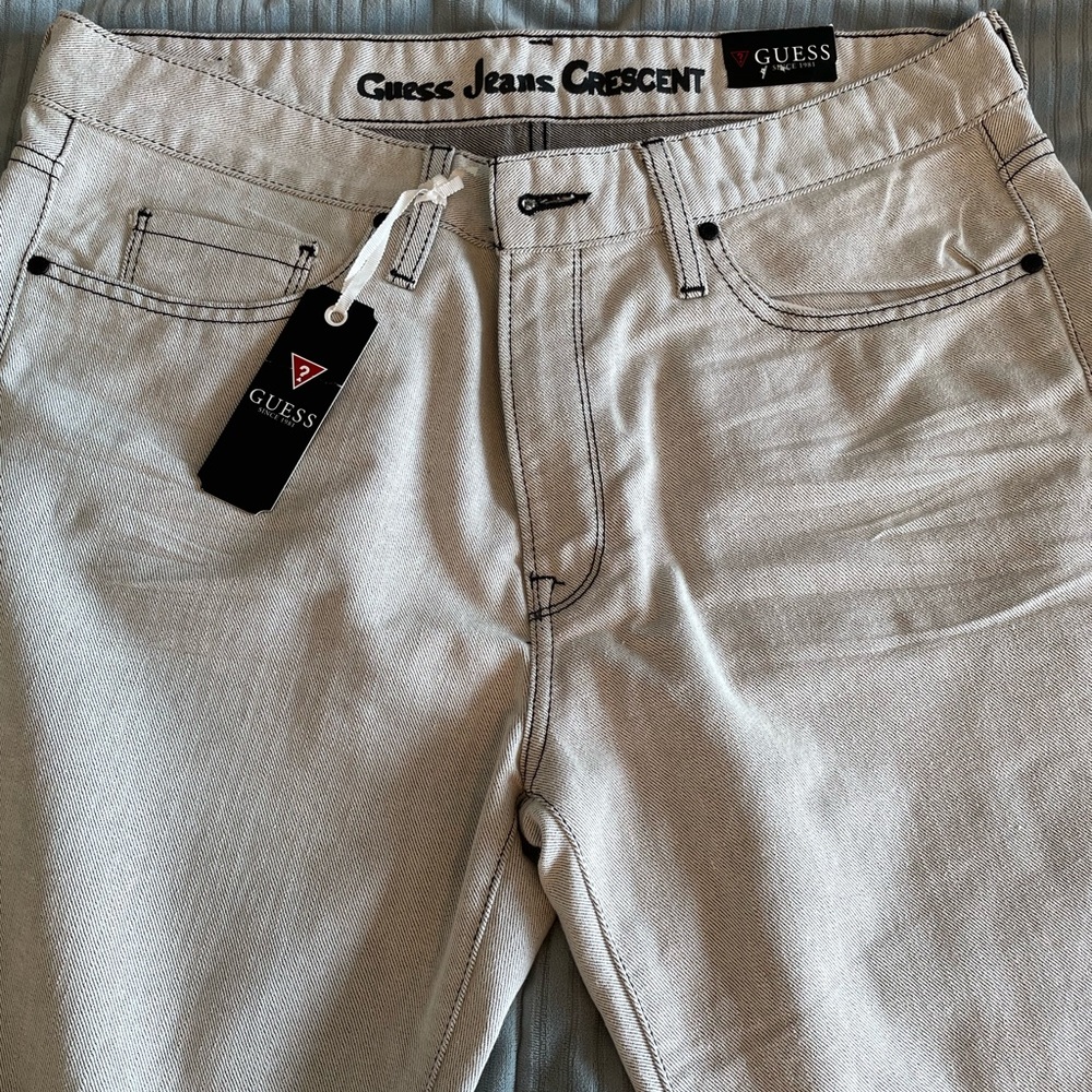 Mens Guess Jeans Crescent Fit Regular Rise Straight Leg Vintage White 36x32